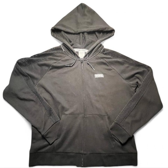 PINK Victoria Secret Black Jacket/Hoodie with Silver Sequin, L - Picture 2 of 8